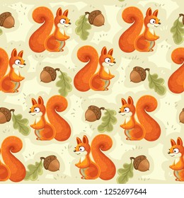 Seamless pattern with cute squirrel cartoon isolated on white background