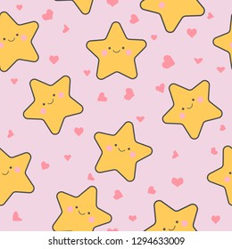 Seamless Pattern of cute star on dot background, Vector Illustration