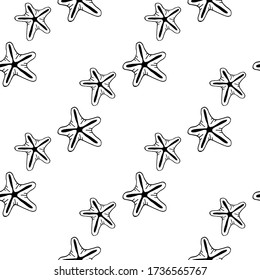 Seamless pattern with cute starfish on white background. Vector image. 