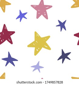Seamless pattern with cute stars. Creative children's texture in Scandinavian style. Great for fabric, textile vector illustration, children's holidays. Space pattern
