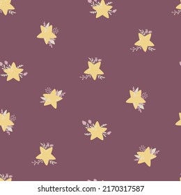 Patrón sin foco con estrellas lindas en las flores. Diseño para tela, textil, papel pintado, embalaje.