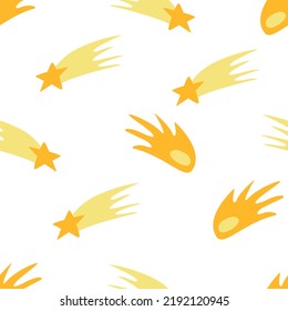 Seamless pattern with cute stars and meteors. Cosmic vector background. Hand drawn space elements