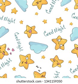 Seamless pattern of cute stars on white background.