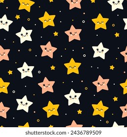 Seamless pattern with cute stars on a black background. Vector graphics.