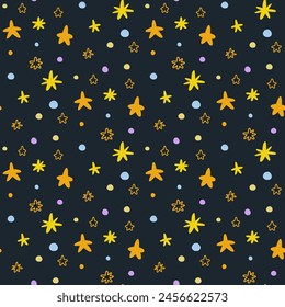 Seamless pattern of cute stars on a dark background. Cute vector illustration 