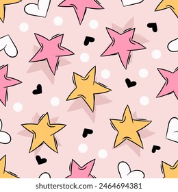 seamless pattern of cute stars on pink background