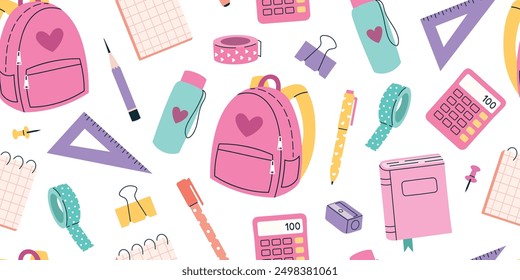 Seamless pattern of cute stationery and accessories