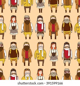 Seamless pattern with cute steampunk pilots. Vector illustration