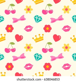 seamless pattern with cute stickers for girls