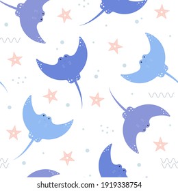 Seamless Pattern With Cute Stingray