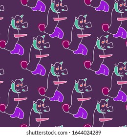 Seamless pattern with cute strange monsters.