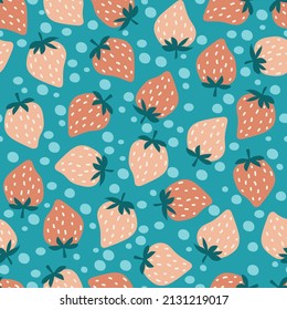 Seamless pattern with cute strawberries. Cheerful design for textiles, wallpaper and packaging.