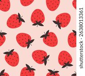 Seamless pattern with cute strawberries. Design for banner, wallpaper, textile, wrapping paper, background, cards. Vector illustration in flat style