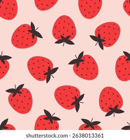 Seamless pattern with cute strawberries. Design for banner, wallpaper, textile, wrapping paper, background, cards. Vector illustration in flat style