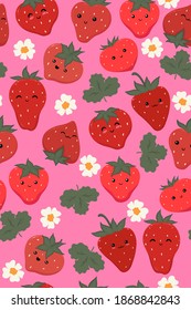 Patrón sin foco con fresas lindas. Gráficos vectoriales.