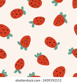 Seamless pattern with cute strawberries. Vector flat background