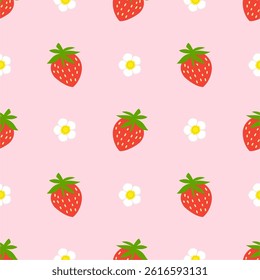 Seamless pattern with cute strawberry.