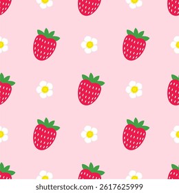 Seamless pattern with cute strawberry.