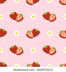 Seamless pattern with cute strawberry.