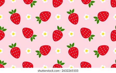 Seamless pattern with cute strawberry.