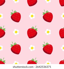 Seamless pattern with cute strawberry.