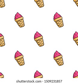 Seamless Pattern of Cute Strawberry Ice Cream With Doodle or Hand Drawn Style