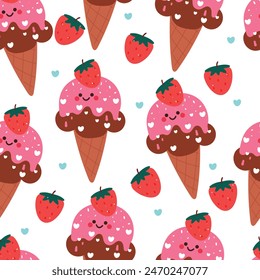 seamless pattern cute strawberry ice cream. cute dessert wallpaper