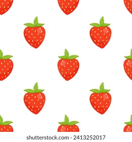 Seamless pattern with cute strawberry on white background. Repeat vector pattern for textiles or fabric