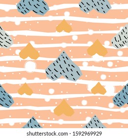Seamless Pattern with Cute Stripes, funny shape. Repeating background for prints. Scandinavian Style. 