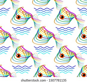 Seamless pattern with cute stylized fish.  Vector illustration