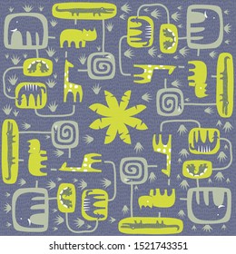 Seamless pattern of cute stylized jungle animals. For wallpaper, children's decor, fabric and paper design.