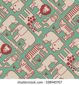 seamless pattern of cute stylized jungle animals