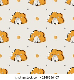 Seamless pattern with cute stylized lion head and sun.
Vector cartoon background. Print for textiles, wrapping paper, wallpaper.