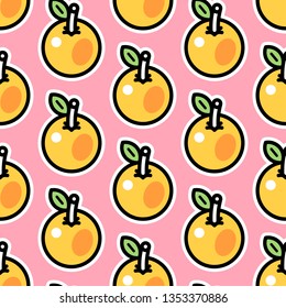 Seamless pattern of cute stylized ripe yellow apples. Cartoon, sticker style.