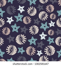 Seamless pattern with cute subject sea and ocean.Template with aquatic inhabitants. Ships and marine inhabitants. Vector graphics.