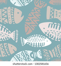 Seamless pattern with cute subject sea and ocean.Template with aquatic inhabitants. Ships and marine inhabitants. Vector graphics.