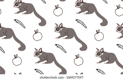 Seamless pattern with cute sugar glider in side view.