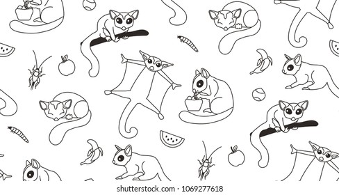 Seamless pattern with cute sugar gliders in different poses. Flat style.