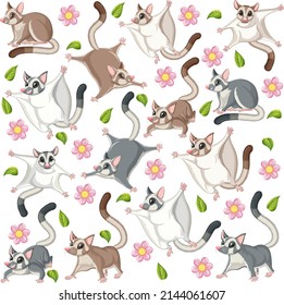 Seamless pattern with cute sugar gliders illustration