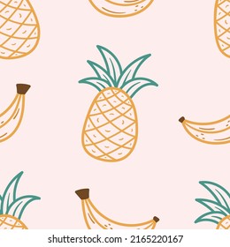 seamless pattern of cute summer beach doodle fruits vector illustration