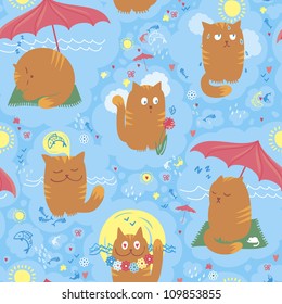 Seamless Pattern - Cute Summer Cats