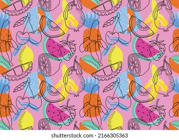 seamless pattern with Cute summer fruit background.