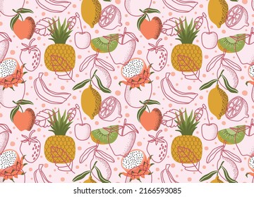 seamless pattern with Cute summer fruit background.