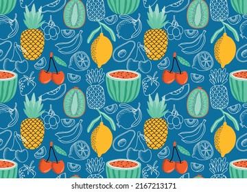 seamless pattern with Cute summer fruit background.
