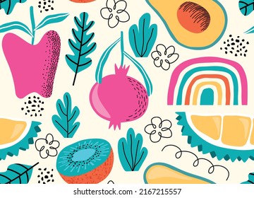 seamless pattern with Cute summer fruit background.