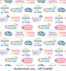 Seamless Pattern of cute summer phrases / text / quote. Perfect for background, wallpaper, etc