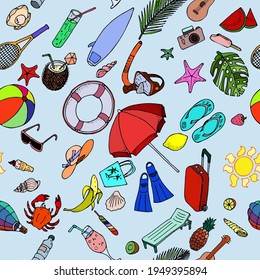 Seamless pattern of Cute Summer Time Colored Doodle
