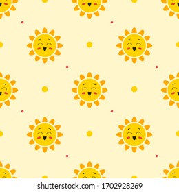 Seamless pattern with cute sun character. Vector illustration