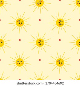 Seamless pattern with cute sun character. Vector illustration