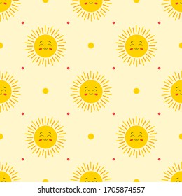 Seamless Pattern With Cute Sun Character. Vector Illustration